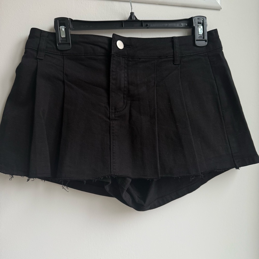 Black Denim Skort L High Waisted Pleated Skirt Shorts